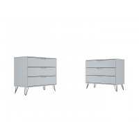 Manhattan Comfort 2-103GMC1 Rockefeller 3-Drawer White Dresser (Set of 2)